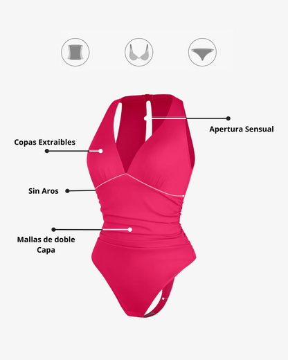 Body Moldeador con Cuello V y Fruncido para Control de Abdomen