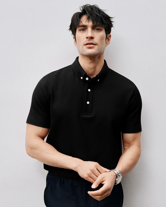 Polo de manga corta de tejido de poliéster transpirable para hombre