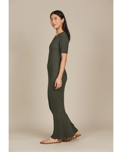 Vestido Largo de Manga Corta con Canalé para Mujer