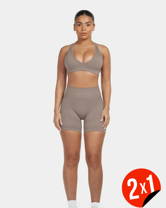Pantalón Corto Deportivo sin Costuras con Efecto Esculpido y Diseño Acanalado (OFERTA 2X1)