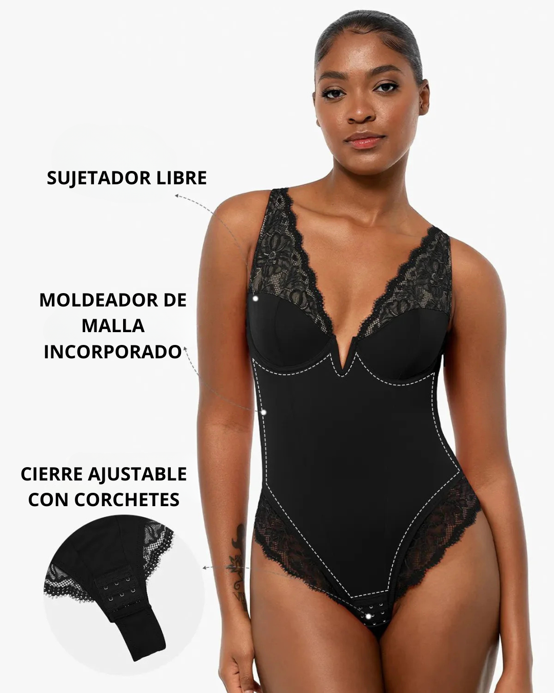 Faja Reductora con Escote en V Profundo e Inserción de Encaje